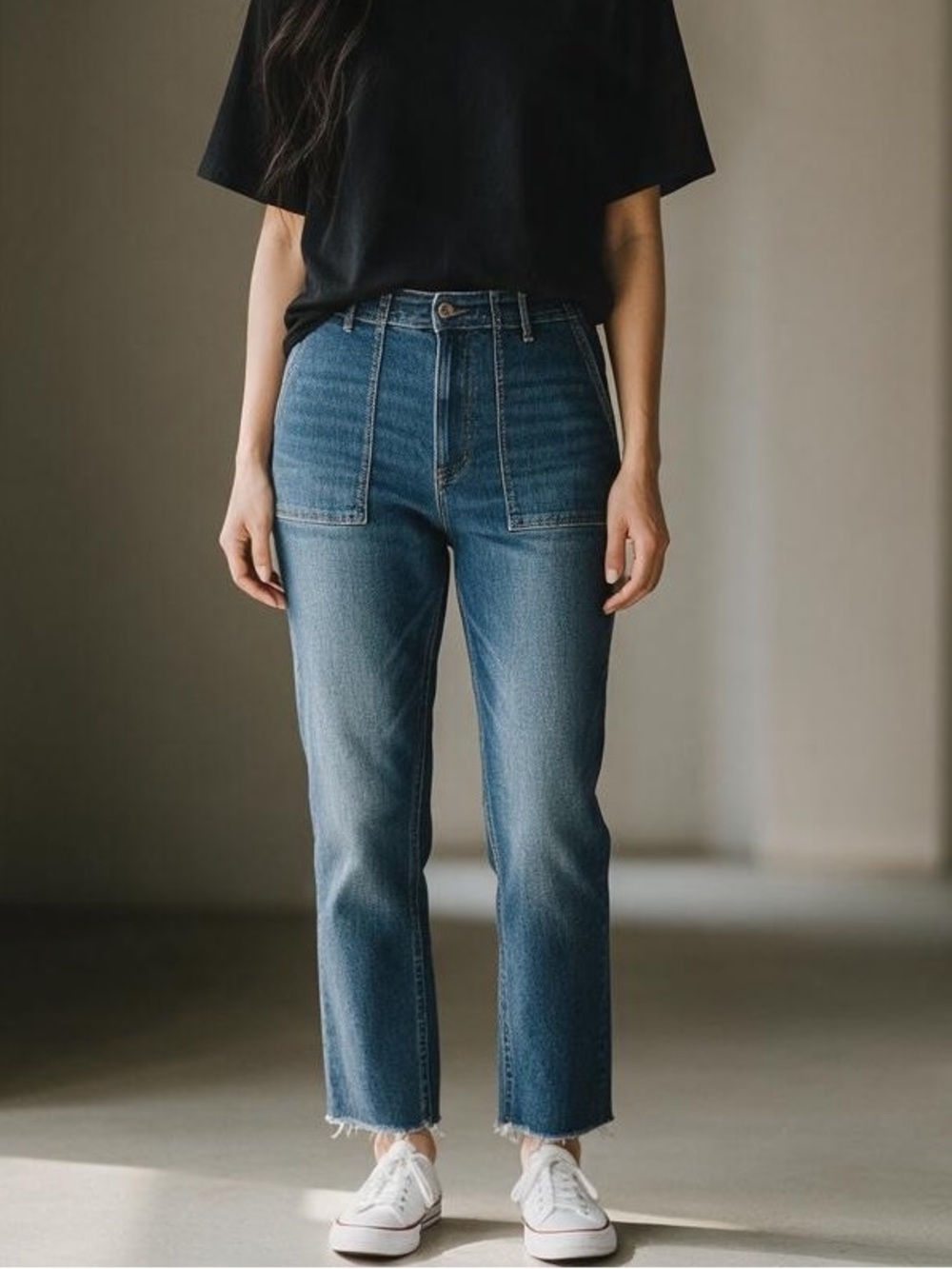 J. Jill High-Rise Stretch Dark Blue Patch-Pocket Jeans Size 10R Like New